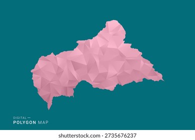 Central African Republic polygon map vector illustration in low poly geometric style, soft pastel colors with pink and teal green tones, clean silhouette on solid background, ideal for infographic.