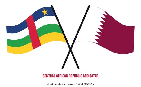 Central African Republic and Qatar Flags Crossed And Waving Flat Style. Official Proportion.