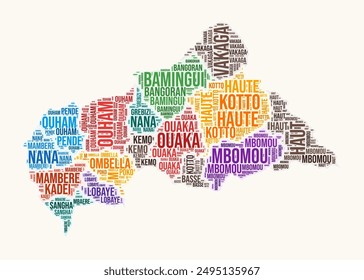 Central African Republic regions word cloud. Country logo design. Regions typography style vector image. Central African Republic colored text cloud. Beautiful vector illustration.