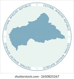 Central African Republic round logo design. Country shape build of rings. Central African Republic text around the country. Vector Illustration.
