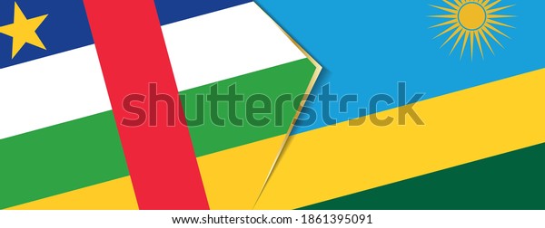 Central African Republic\
and Rwanda flags, two vector flags symbol of relationship or\
confrontation.