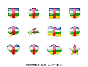 República Centroafricana - conjunto de banderas brillantes de diferentes formas. Ilustración del vector