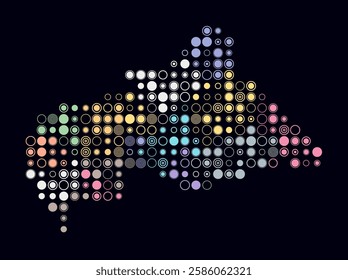 Central African Republic, shape of the country build of colored cells. Digital style map of the Central African Republic on dark background. Large size circle blocks. Awesome vector illustration.