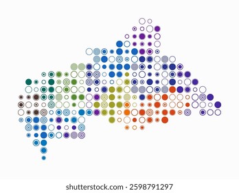 Central African Republic, shape of the country build of colored cells. Digital style map of the Central African Republic on white background. Large size circle blocks. Plain vector illustration.