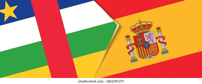 Die Zentralafrikanische Republik und Spanien Flaggen, zwei Vektorfahnen Symbol für Beziehung oder Konfrontation.