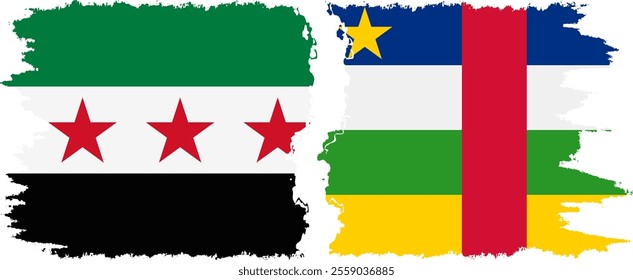 Central African Republic and Syrian Revolution grunge flags connection, vector