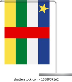 Central African Republic table flag. Metal flagpole. National flag of Central African Republic vector illustration