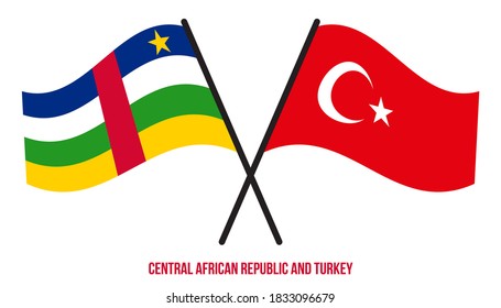 Central African Republic and Turkey Flags Crossed And Waving Flat Style. Official Proportion.