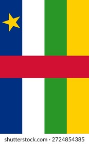 Bandeira vertical da República Centro-Africana em cores oficiais, dimensões e proporção. Bandeira vetorial simbolizando orgulho nacional, identidade, patrimônio, patriotismo e autoridade