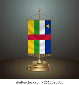 Central African Republic Vertical table flag with golden pole on dark  gradient background, Template banner vector  Illustration