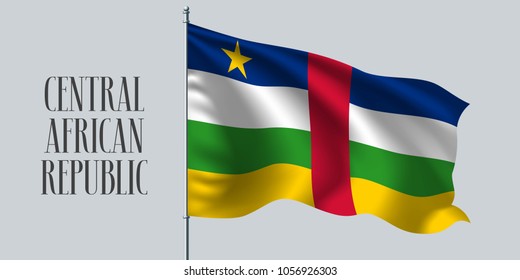 Central African Republic waving flag on flagpole vector illustration. Red blue  element of Central African Republic  wavy realistic flag as a symbol of country 