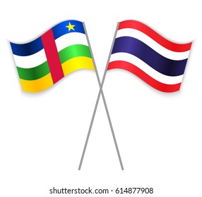 Central African and Thai crossed flags. Central African Republic combined with Thailand isolated on white. Language learning, international business or travel concept.