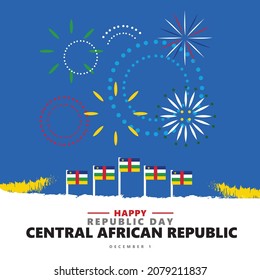 Central African's Republic Day vector illustration with its national flags and fireworks. African country public holiday