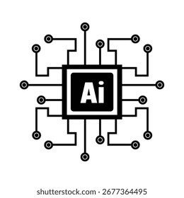 Central ai microchip symbol representing neural network connections and digital intelligence