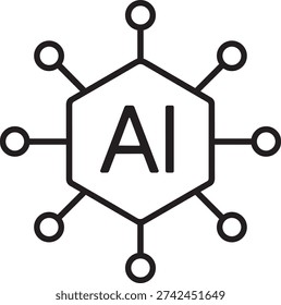 central ai text with network connections representing artificial intelligence hub and digital ecosystem in vector design