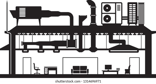 Central Air Conditioning System For Building - Vector Illustration