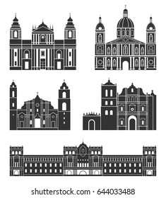 Central America. American buildings on white background