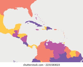 Mapa en blanco de América Central. Mapa político detallado de la región de América Central y el Caribe