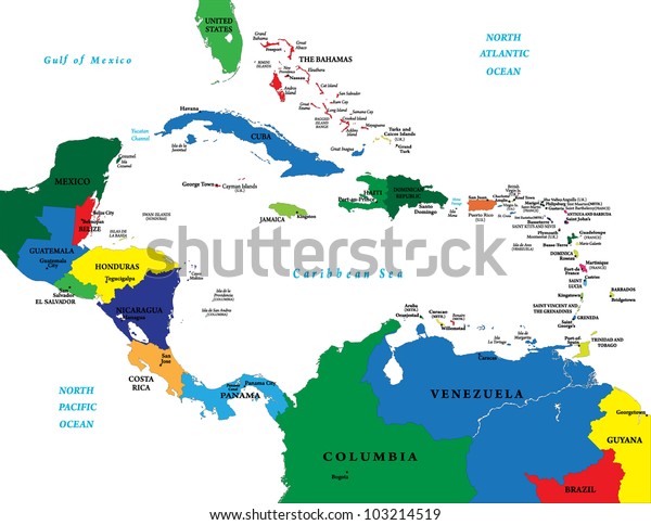 Central America and the
Caribbean map