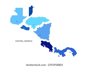 Central America countries map. Poster with Guatemala, Belize, El Salvador and Honduras on the south and Nicaragua, Costa Rica and Panama on the north, flat vector illustration