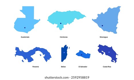 Central America countries map. Poster with Guatemala, Belize, El Salvador and Honduras on the south and Nicaragua, Costa Rica and Panama on the north, flat vector illustration