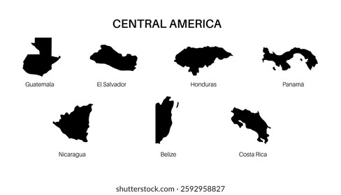 Central America countries map. Poster with Guatemala, Belize, El Salvador and Honduras on the south and Nicaragua, Costa Rica and Panama on the north, flat vector illustration