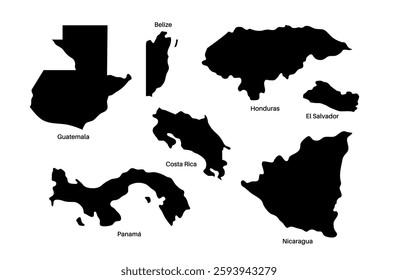 Central America countries map. Poster with Guatemala, Belize, El Salvador and Honduras on the south and Nicaragua, Costa Rica and Panama on the north, flat vector illustration