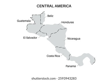 Central America countries map. Poster with Guatemala, Belize, El Salvador and Honduras on the south and Nicaragua, Costa Rica and Panama on the north, flat vector illustration