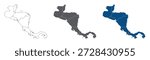 Central America Line Map Set with White Blue and Grey Color Variations. Central America country Map in plain set.  