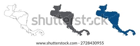 Central America Line Map Set with White Blue and Grey Color Variations. Central America country Map in plain set.  