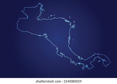 Central America Map of Abstract High Detailed Glow Blue Map on Dark Background logo illustration	
