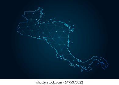 central america map with Abstract mash line and point scales on Dark background . design polygon sphere . Wire frame 3D mesh polygonal network line . Vector illustration eps 10.