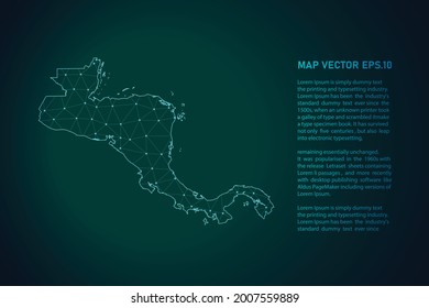 zentralamerikanische Landkarte. Abstrakte Mashline und Punktwaage auf dunklem Hintergrund. 3D-Mesh-Polygonnetz-Linie, Design-Kugel, Punkt und Struktur. Vektorgrafik eps10.