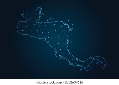 central america map ,Abstract mash line and point scales on dark background for your web site design map logo, app, ui,Travel. Vector illustration eps 10.