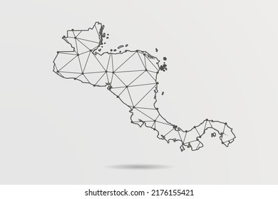 Central America Map - Abstract mash line and point scales on white background with World Map. Wire Frame 3D mesh polygonal network line, design sphere, dot and structure -  Vector illustration eps 10