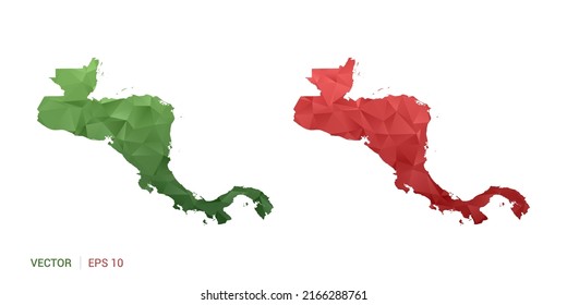 Central America map of abstract vector polygon set couple color green and red.