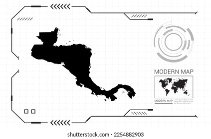 Mapa centroamericano del marco digital negro HUD, GUI, interfaz de interfaz de usuario vector de radar.