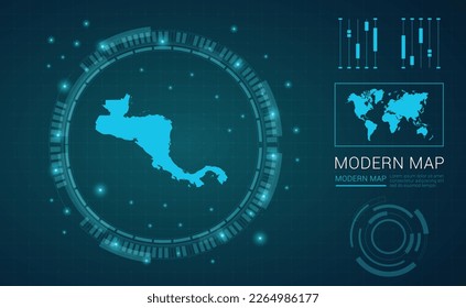 Central America map of blue digital frame Futuristic Sci Fi Modern User vector HUD, GUI, UI interface.