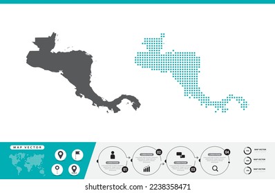 Central America map of dots gray and green for presentation. Set couple pixel creative concept for infographic.