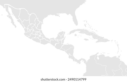 Central America Map Grayscale,isolated on white background for website layouts,background,education, precise,customizable,Travel worldwide,map silhouette backdrop,earth geography, political,reports.