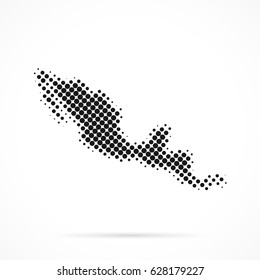 Central America map in halftone. Dotted illustration isolated on a white background.
Vector illustration.