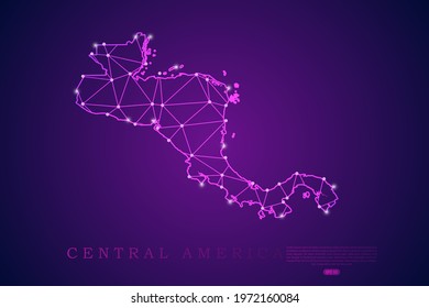 Central America Map mash line and point scales on purple technology background. Wire Frame 3D mesh polygonal network line, design sphere, dot and structure -  Vector illustration eps 10.