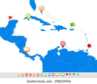 Central America map and navigation icons - Illustration