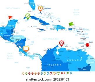 Central America - map and navigation icons - illustration