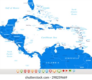 Central America - map and navigation icons - illustration
