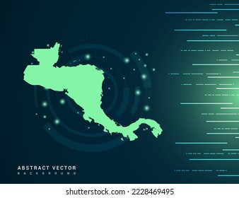 Zentralamerika Karte der Technologie, grüner futuristischer Hintergrund, Vektorgrafik.