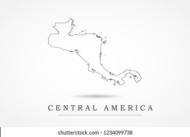 Central America map- World Map International vector template with thin black outline or outline graphic sketch style and black color isolated on white background - Vector illustration eps 10