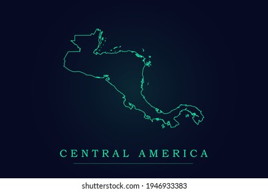 Central America Map - World Map International vector template with thin green outline or outline graphic sketch style and Green color isolated on dark background - Vector illustration eps 10