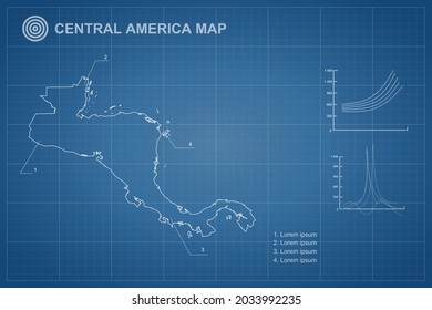 Central America Map - World Map International vector template with outline style and white color isolated on blueprint background - Vector illustration eps 10