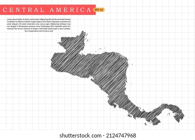 Central America Map - World Map International vector template with black outline graphic sketch and old school style isolated on white grid background - Vector illustration eps 10